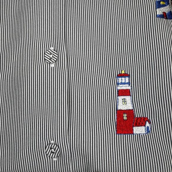 BonWorth sz MEDIUM vintage embroidered lighthouse striped button up shirt - Picture 6 of 10